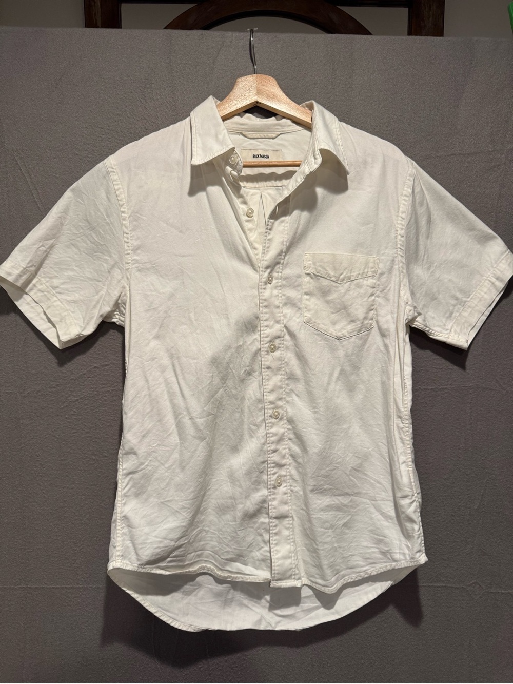 Buck Mason Off-White Twill Short Sleeve Button-Down Shirt